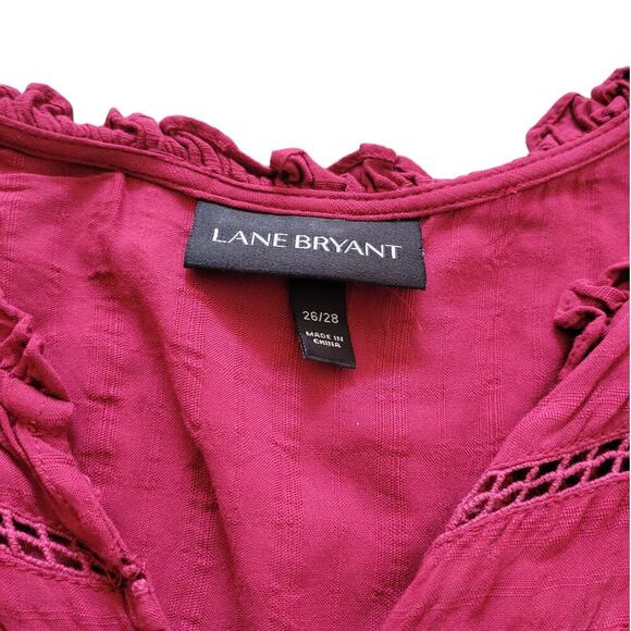 Lane Bryant Pink Magenta Long Sleeve V Neck Peasant Top Women Sz 26/28 - Picture 4 of 8